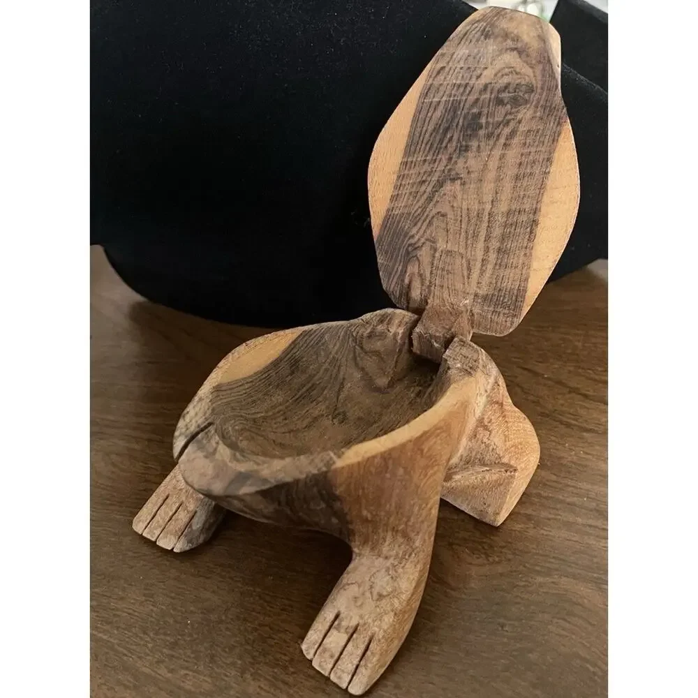 VTG Hand Carved Wooden Frog Trinket Box Wood Coqui Lidded Box. Storage Box
